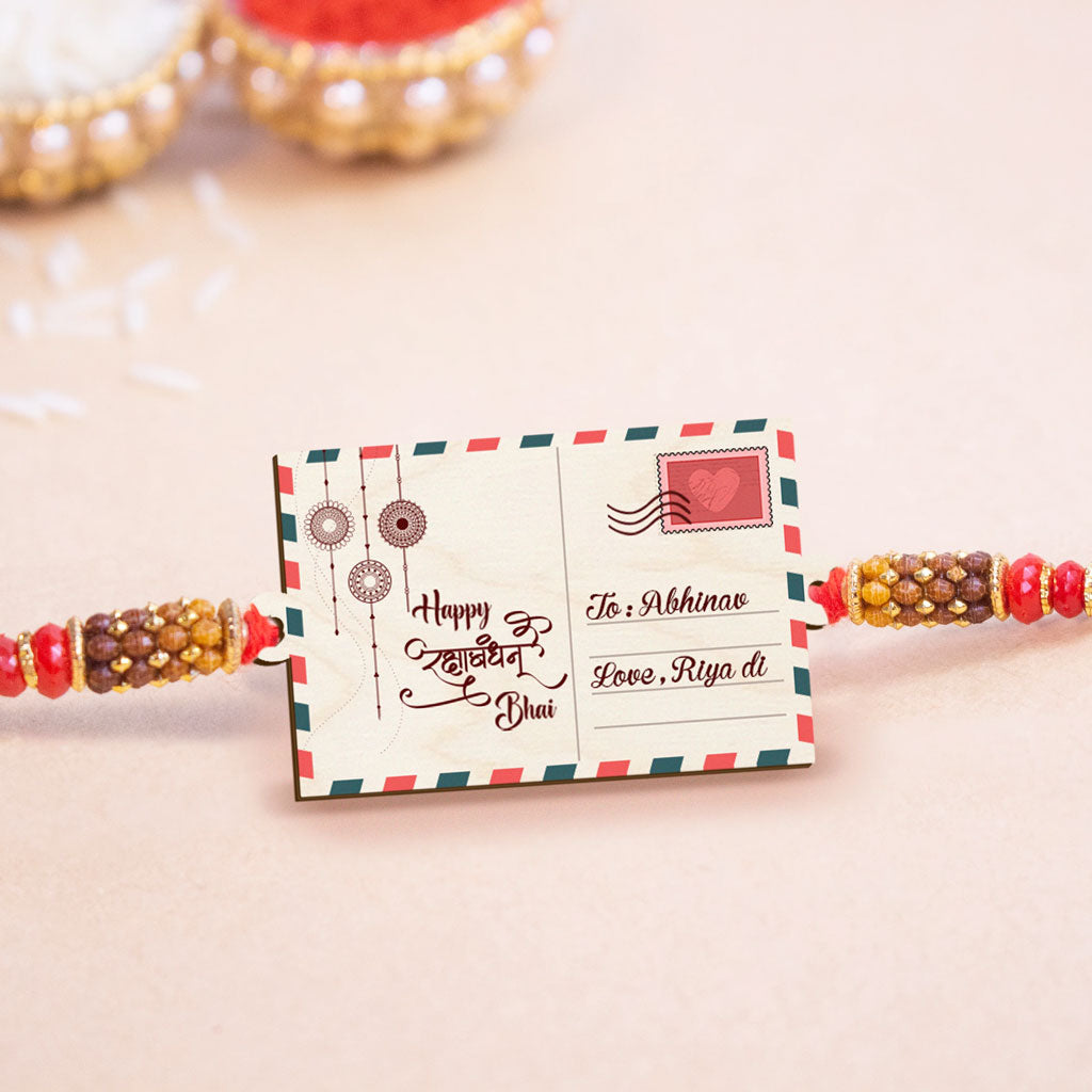 Personalised Postcard Wooden Rakhi