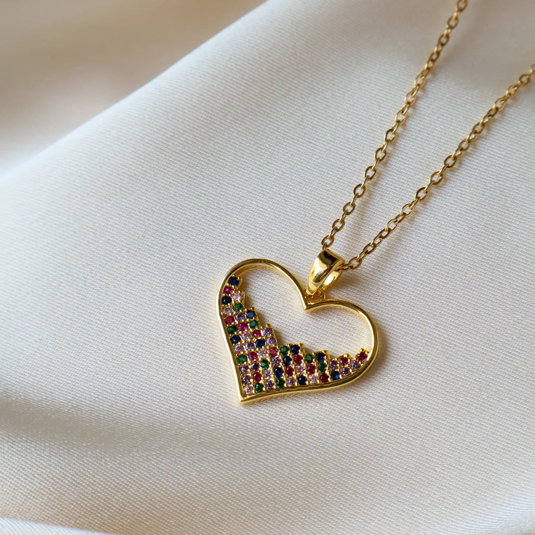 Heart Pavé Stone 18K Gold Plated Necklace