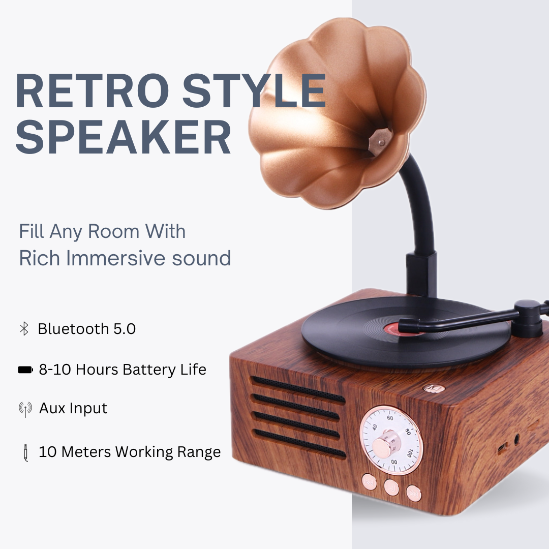 Retro Gramophone Bluetooth Speaker with Rotating Disc Retro Gramophone Bluetooth Speaker with Rotating Disc
