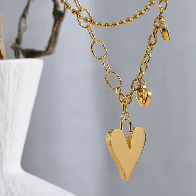 Heart Chain Double Layer 18K Gold Plated Necklace Heart Chain Double Layer 18K Gold Plated Necklace