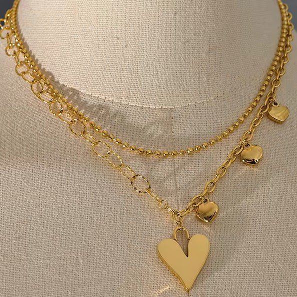 Heart Chain Double Layer 18K Gold Plated Necklace Heart Chain Double Layer 18K Gold Plated Necklace