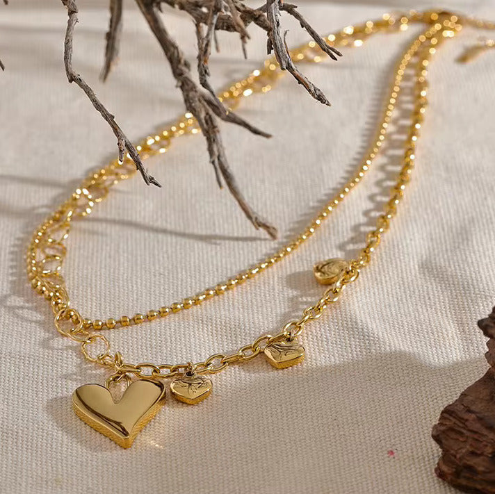 Heart Chain Double Layer 18K Gold Plated Necklace Heart Chain Double Layer 18K Gold Plated Necklace