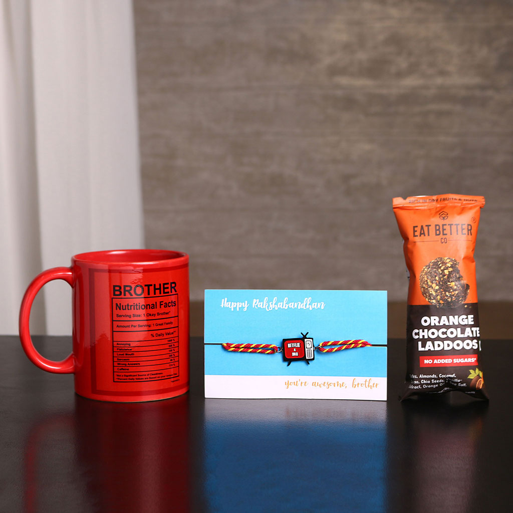 Netflix Rakhi, Mug & Snack Gift Set Netflix Rakhi, Mug & Snack Gift Set