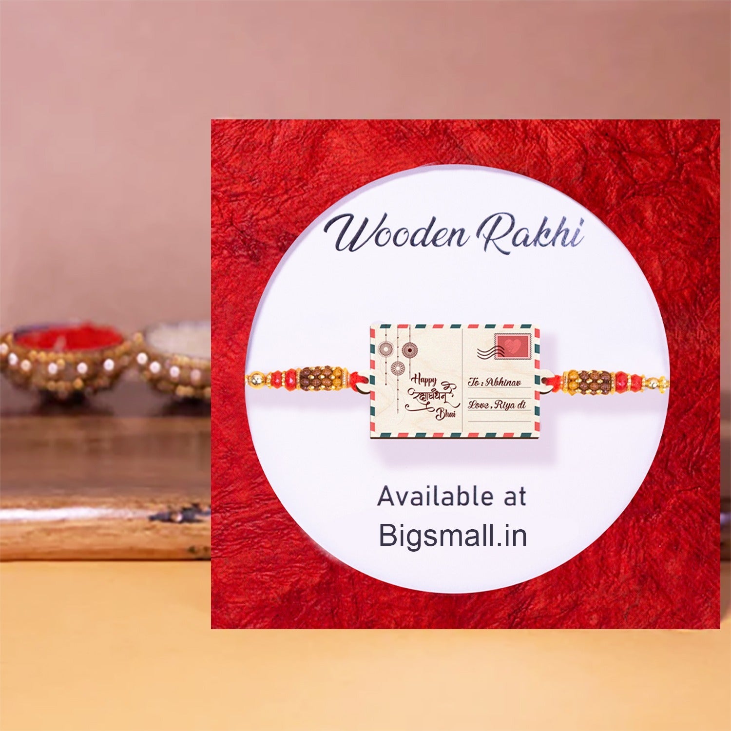 Personalised Postcard Wooden Rakhi