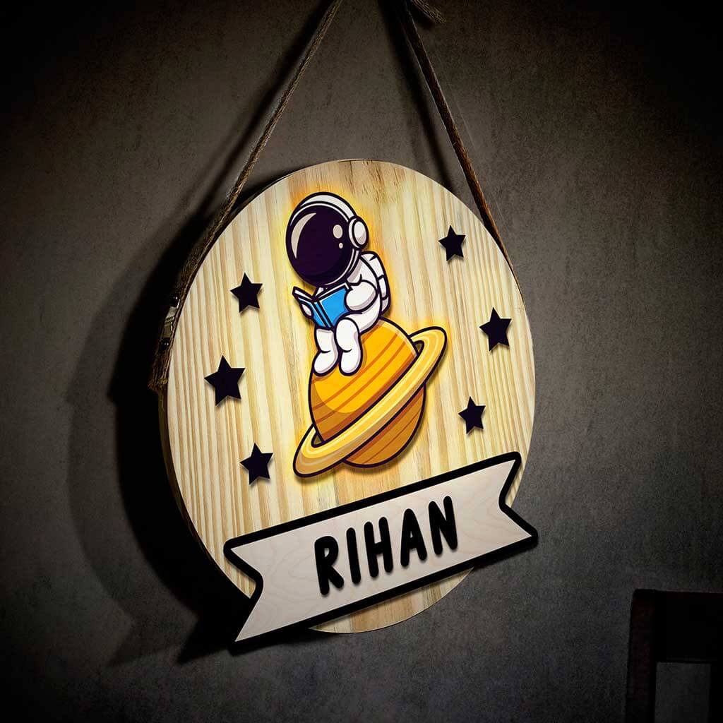 Personalized Wooden Astronaut Wall Lamp