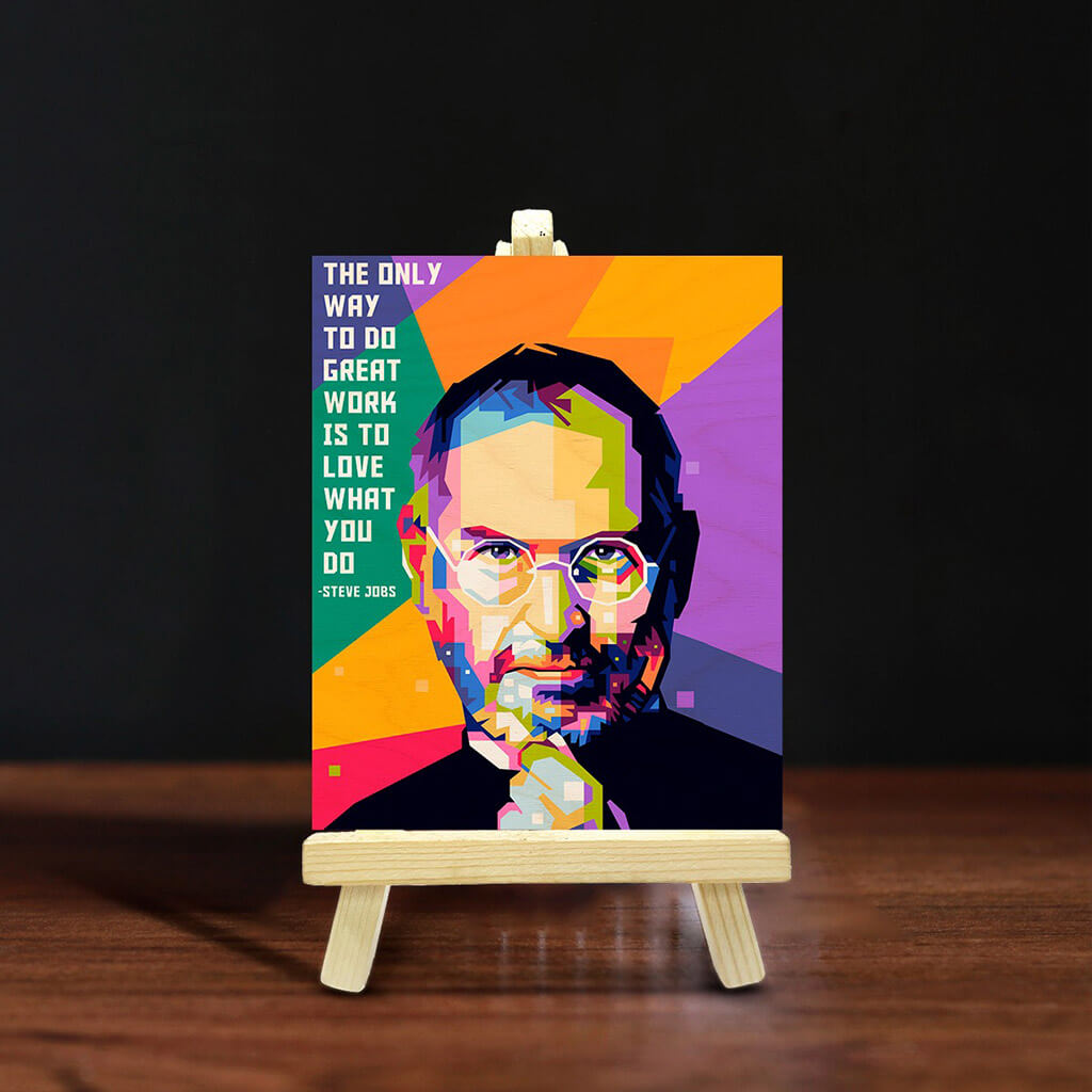 Steve Jobs Wooden Print With Easel Stand