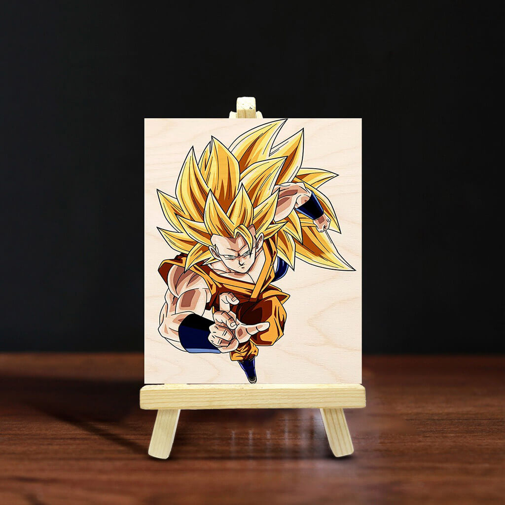 Goku Wooden Print With Easel Stand