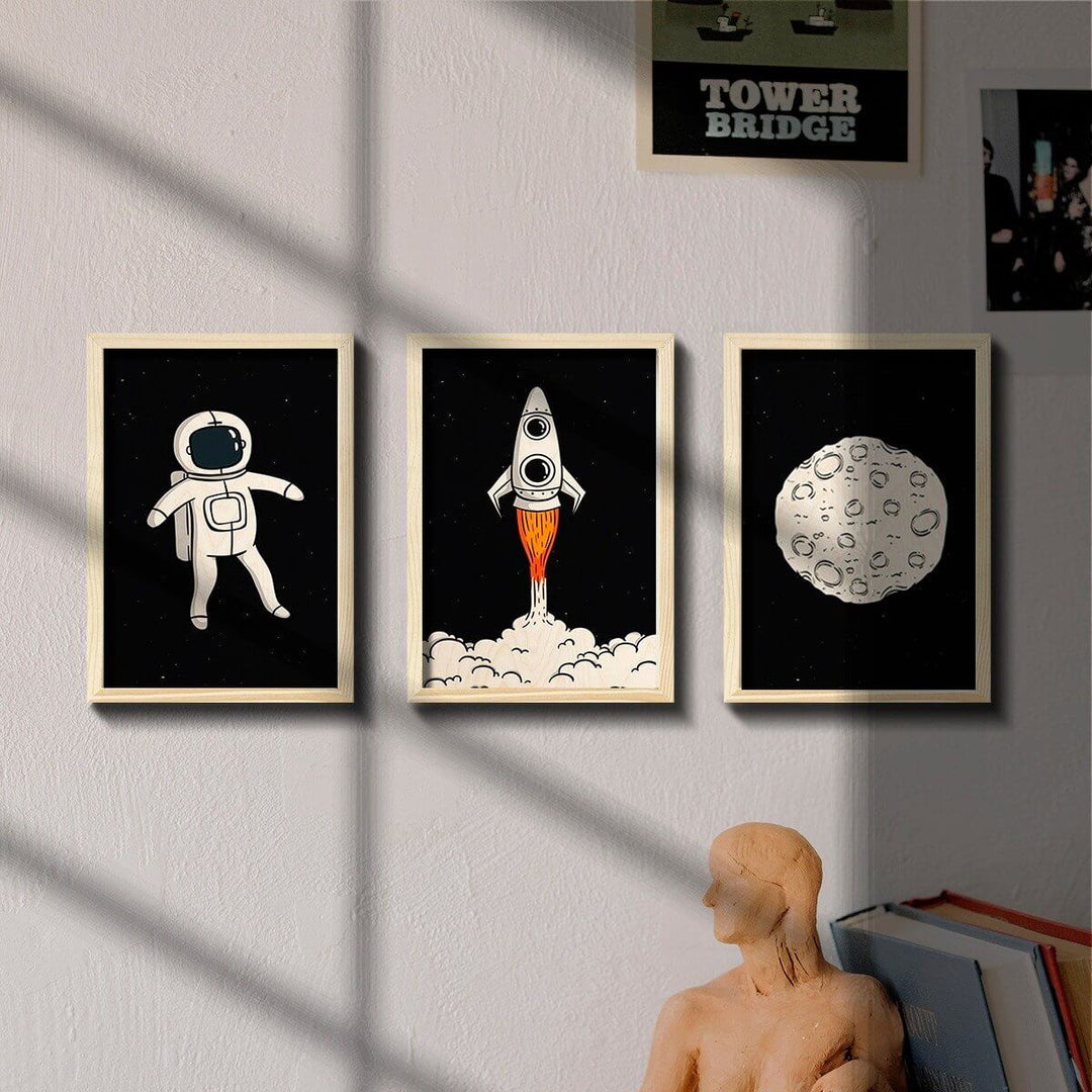 Astronaut Wooden Wall Art - Set of 3