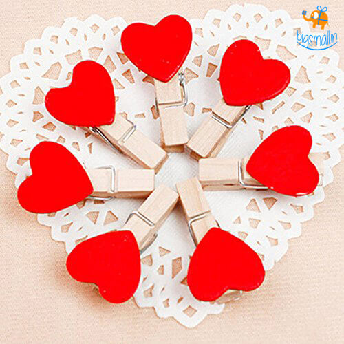 Heart Wooden Paper Clip With String - Set of 10