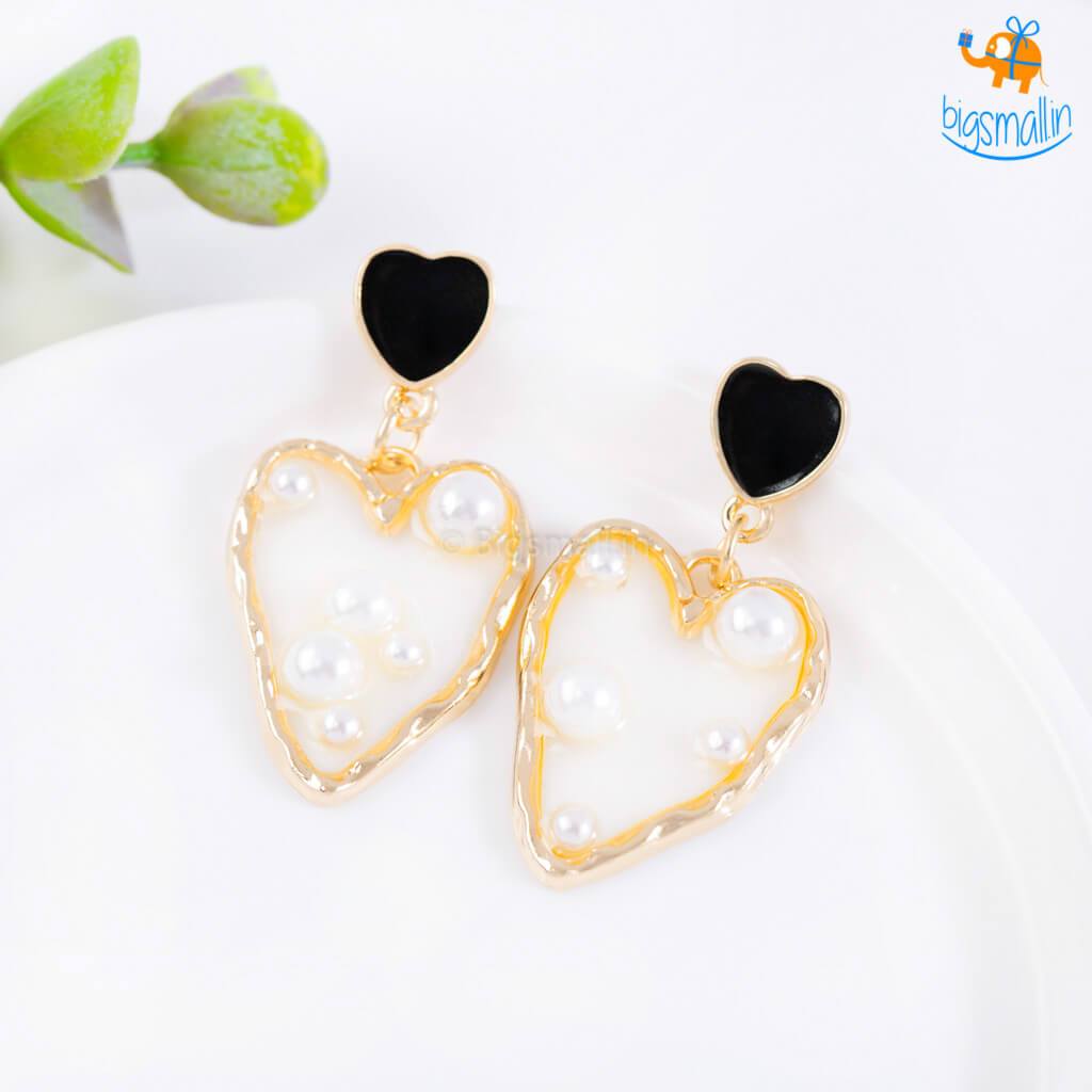 Heart Gold & Pearl Earrings - bigsmall.in