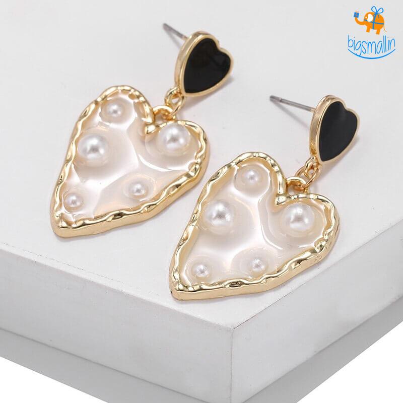 Heart Gold & Pearl Earrings - bigsmall.in