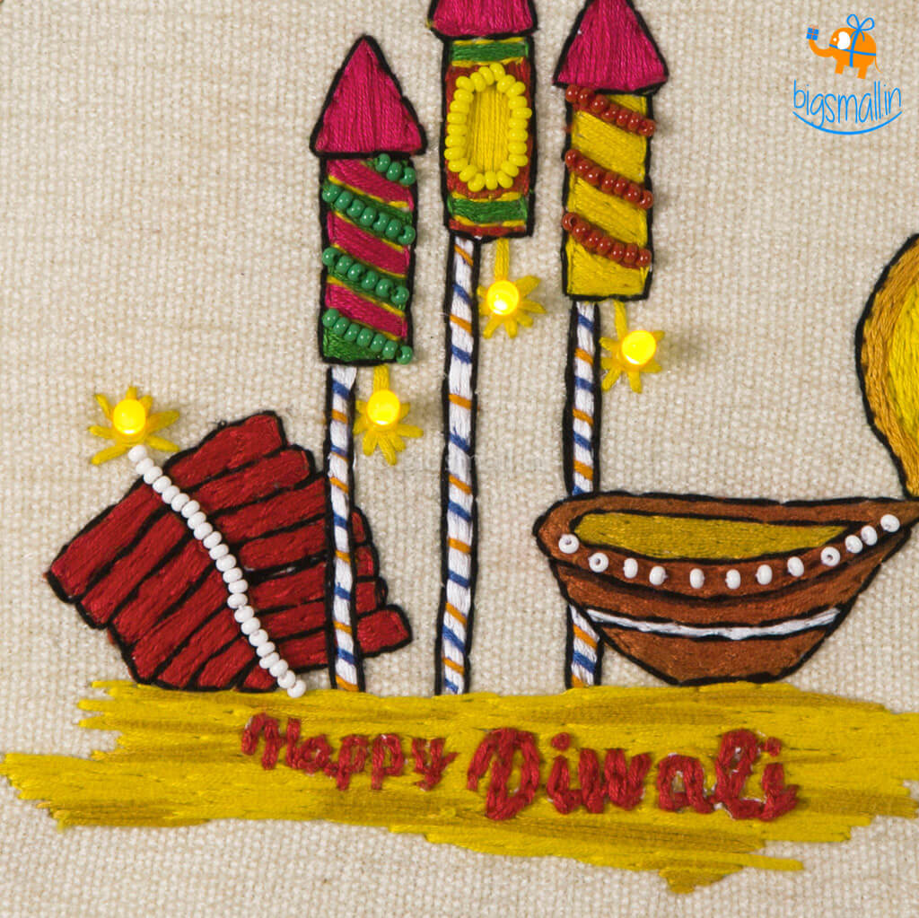 Handmade Diwali LED Embroidery Hoop Art