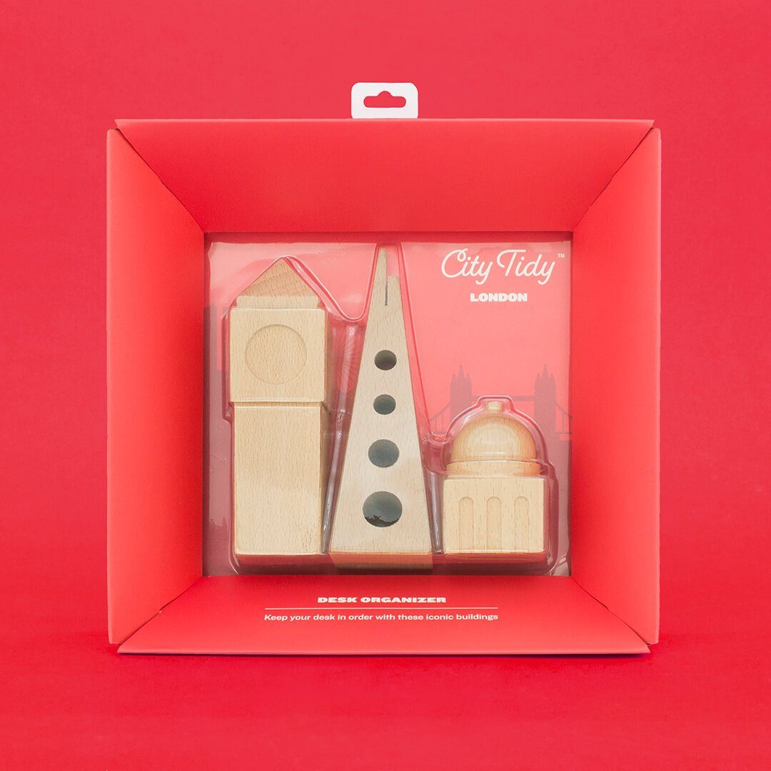 Wooden City Desk Tidy Stationery Holder - bigsmall.in