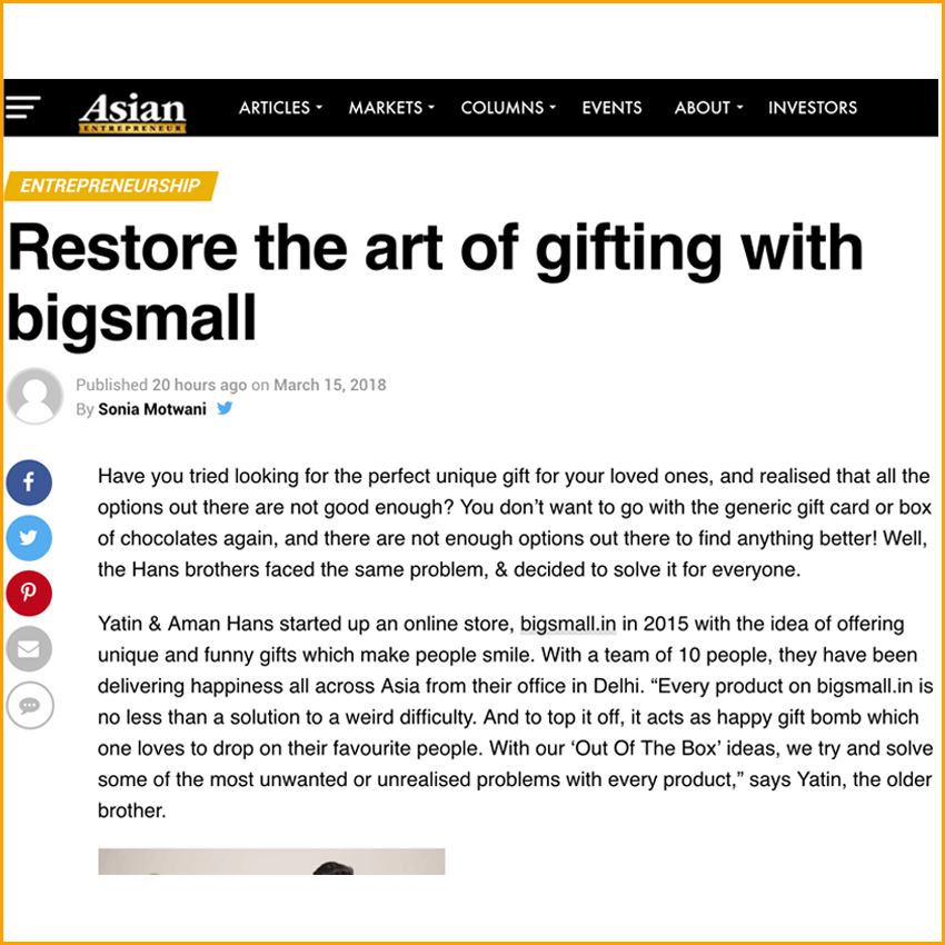 Asian Entrepreneur | Restore the art of gifting with bigsmall