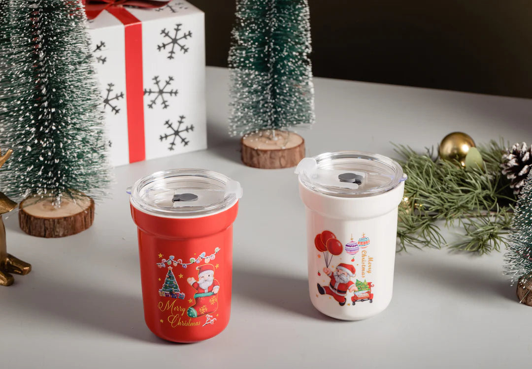 Christmas Ceramic Sipper With Glass Straw