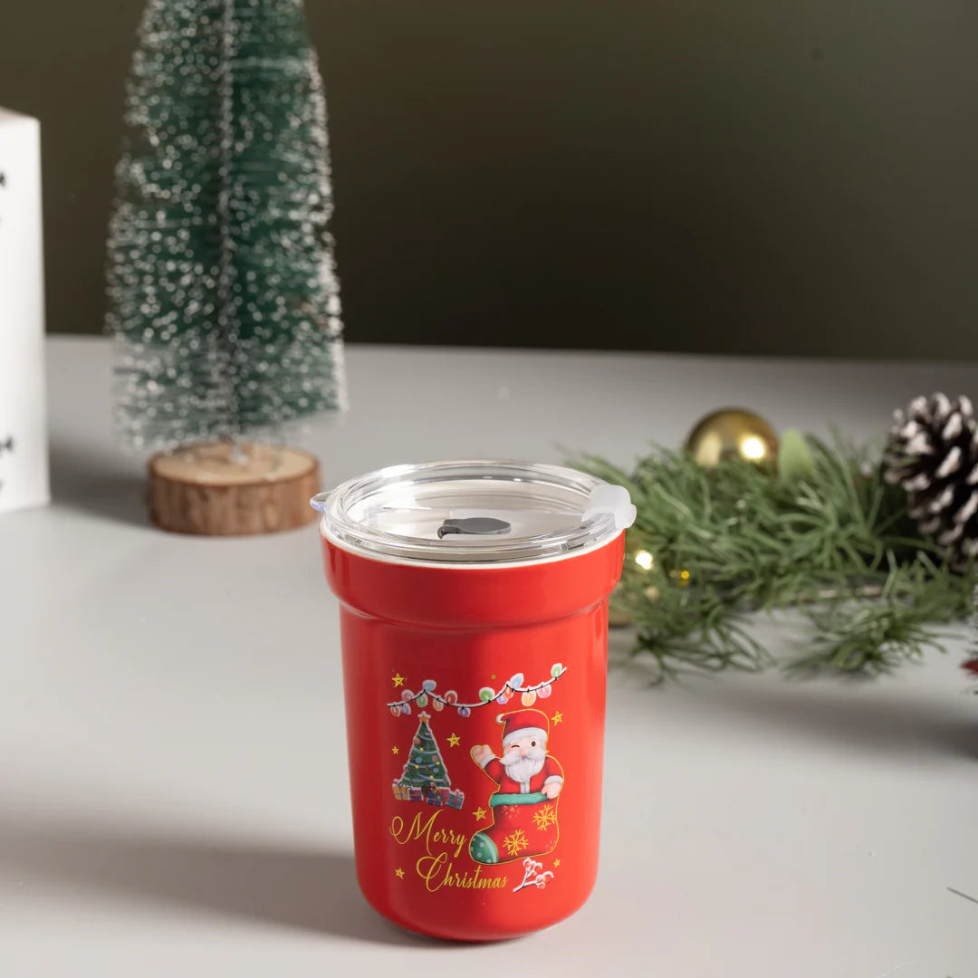 Christmas Ceramic Sipper With Glass Straw