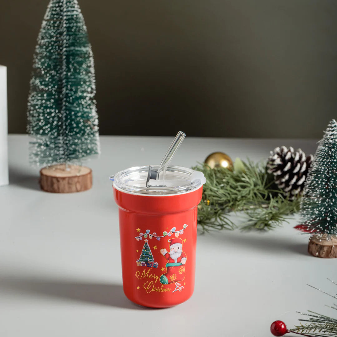 Christmas Ceramic Sipper With Glass Straw