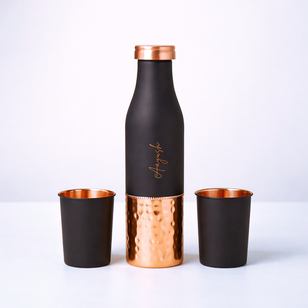Elixir Copper Bottle With Glass- Set of 2
