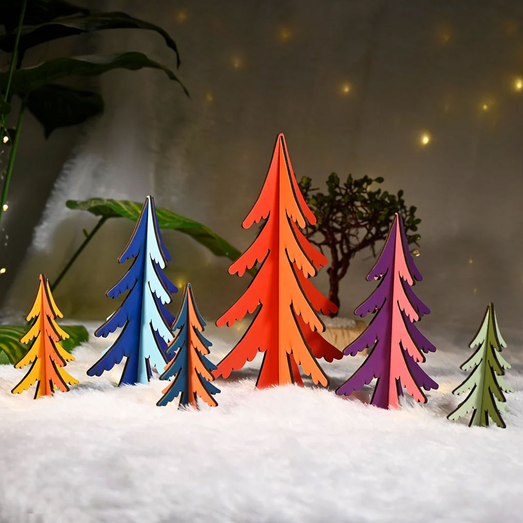 Wooden Multi-Colored Christmas Trees – Set of 6