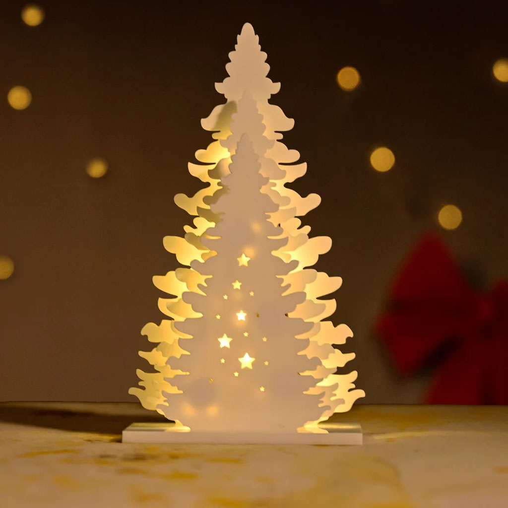 White Multi Layered Christmas Tree with Battery-Operated LED Lights