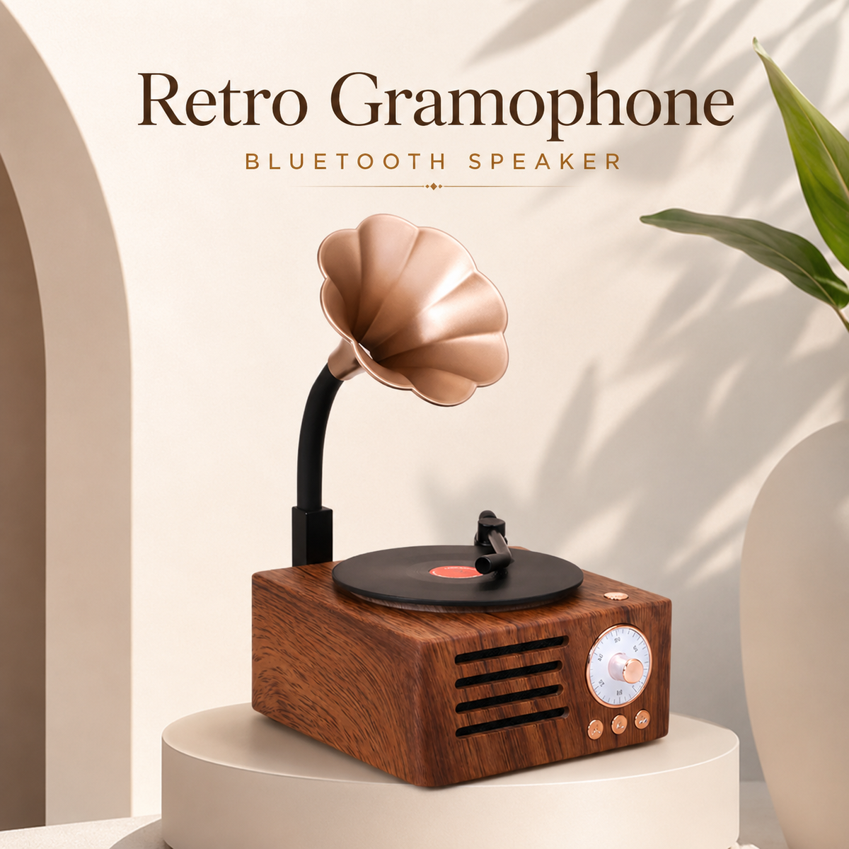 Retro Gramophone Bluetooth Speaker with Rotating Disc