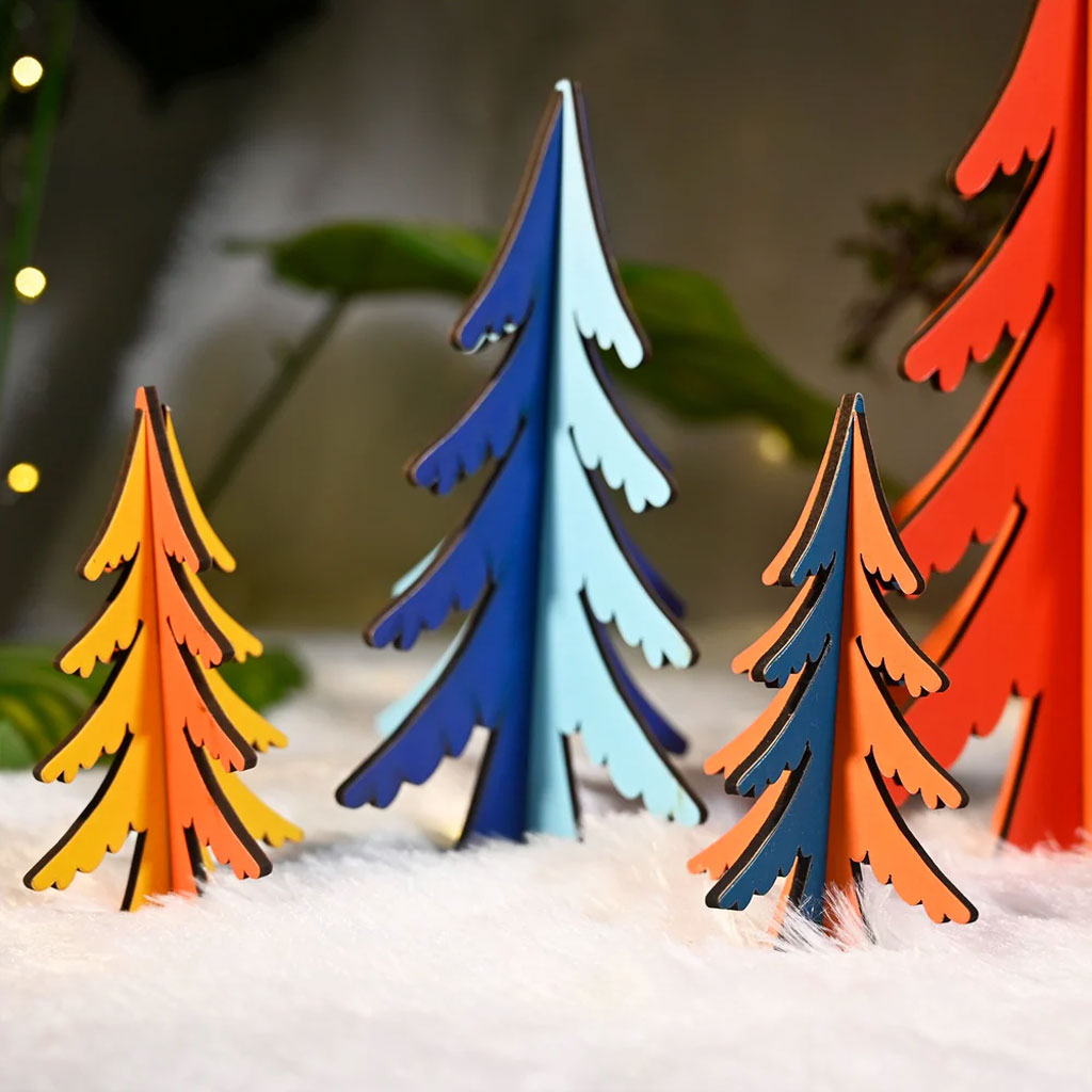 Wooden Multi-Colored Christmas Trees – Set of 6