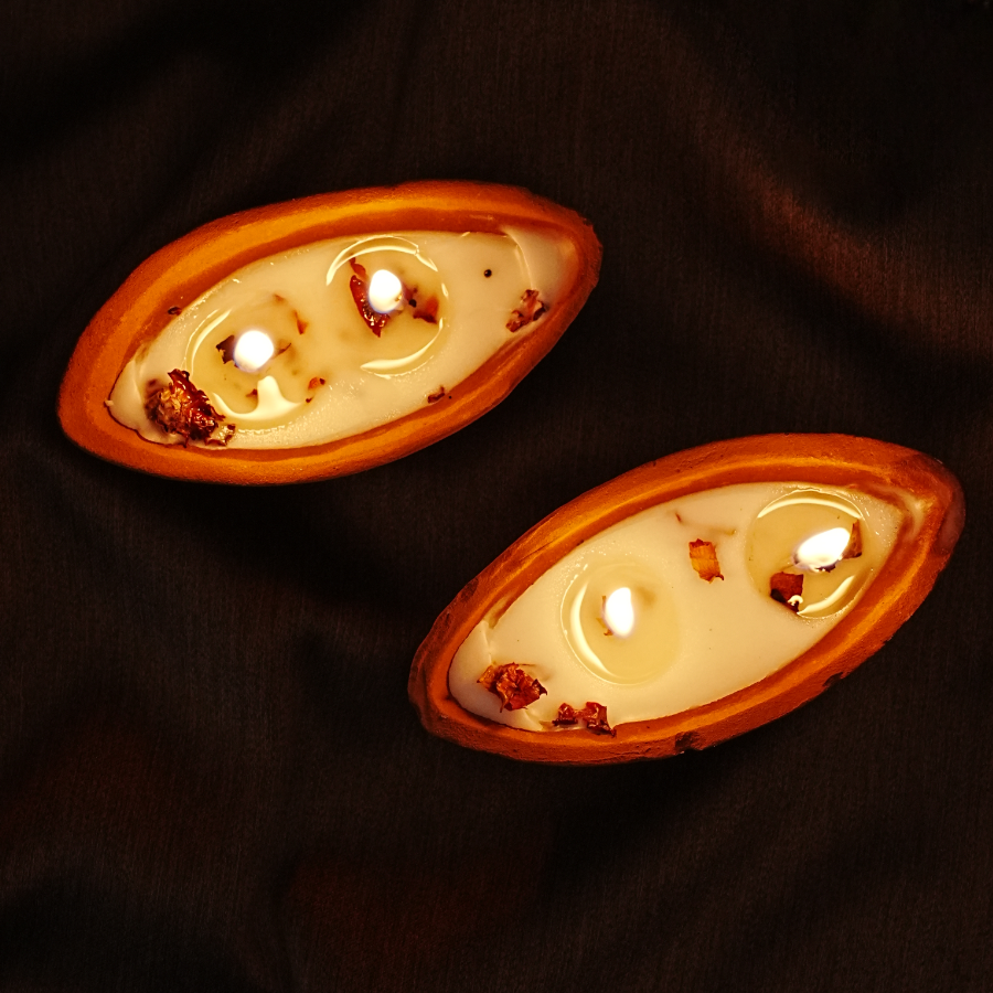 Handcrafted terracotta Boat Shaped Scented Diyas | Set of 2