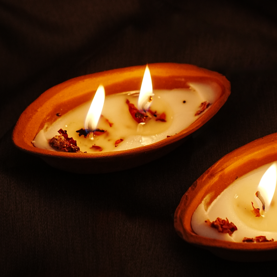 Handcrafted terracotta Boat Shaped Scented Diyas | Set of 2