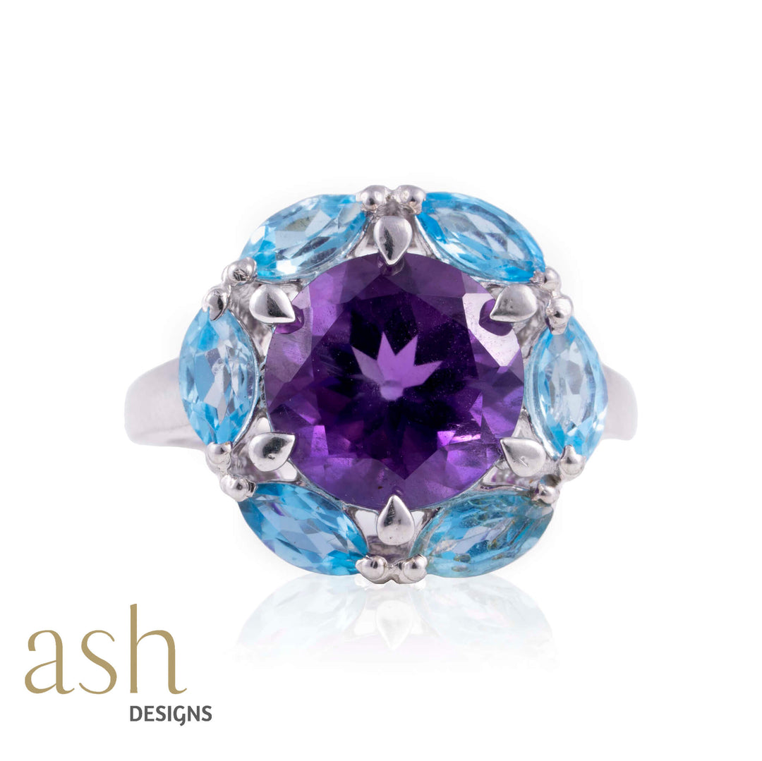 Small Wonder Amethyst and Blue Topaz Ring