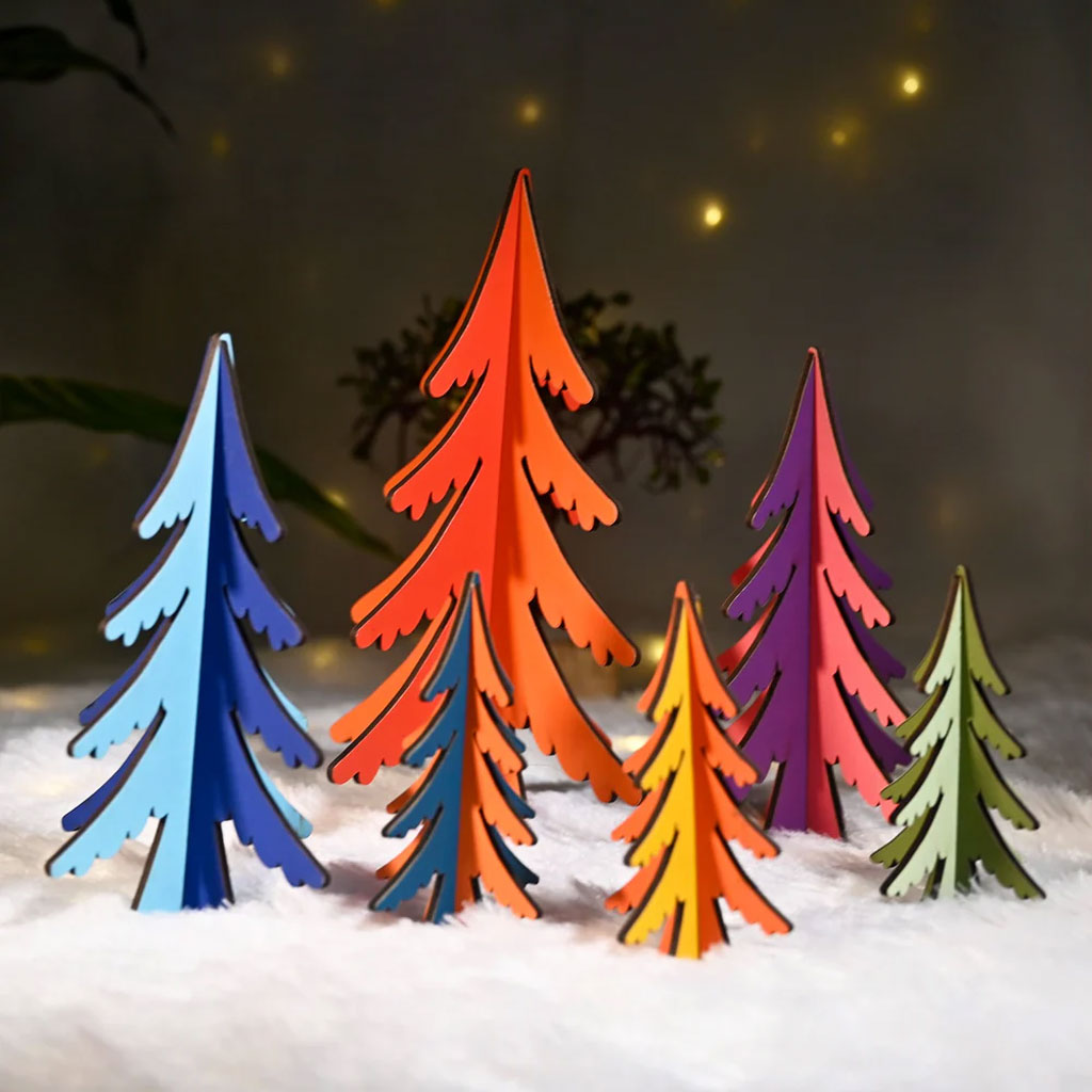 Wooden Multi-Colored Christmas Trees – Set of 6