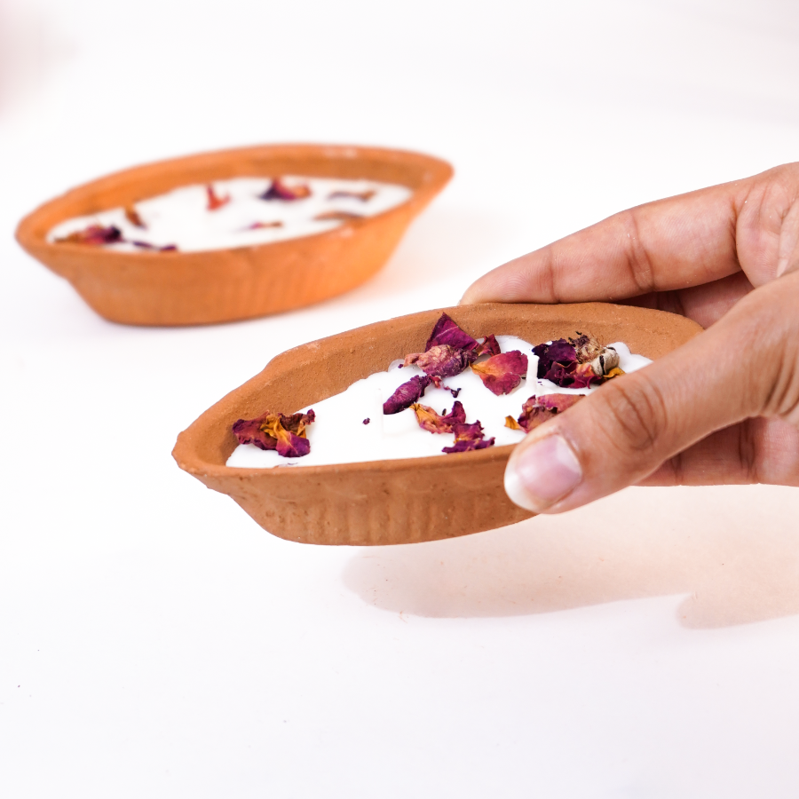 Handcrafted terracotta Boat Shaped Scented Diyas | Set of 2
