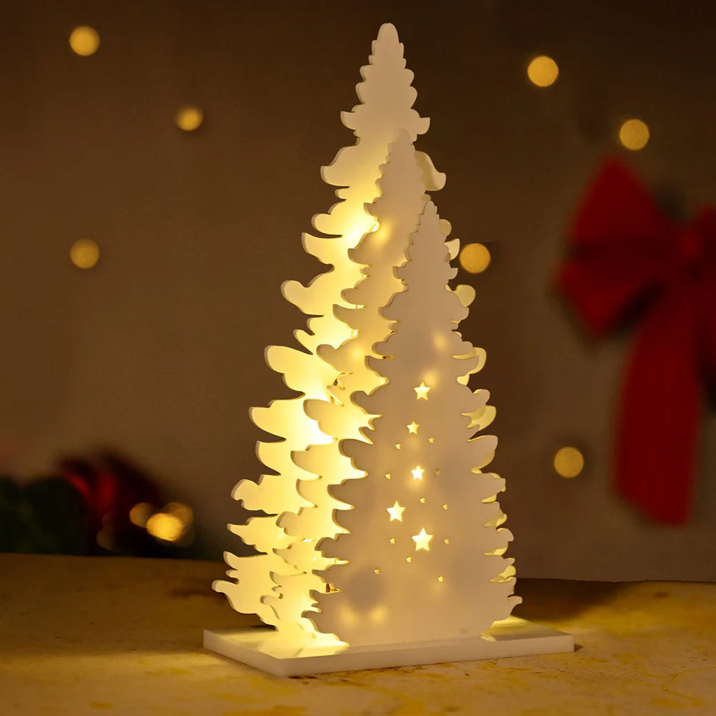 White Multi Layered Christmas Tree with Battery-Operated LED Lights