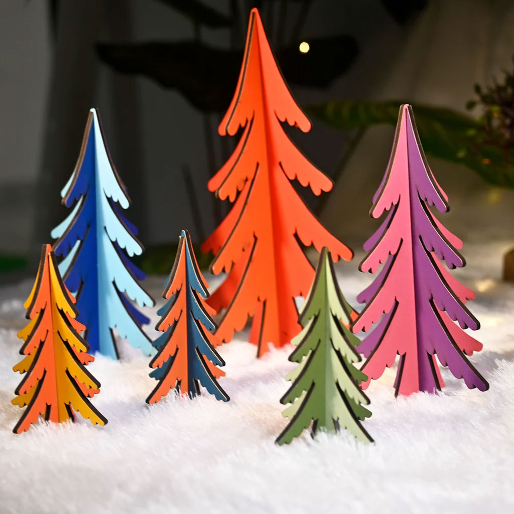 Wooden Multi-Colored Christmas Trees – Set of 6