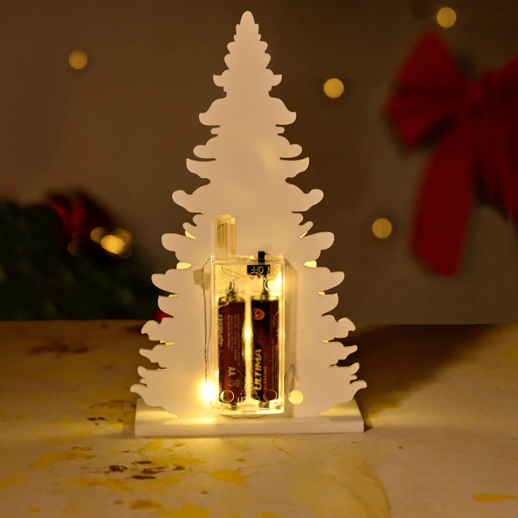 White Multi Layered Christmas Tree with Battery-Operated LED Lights