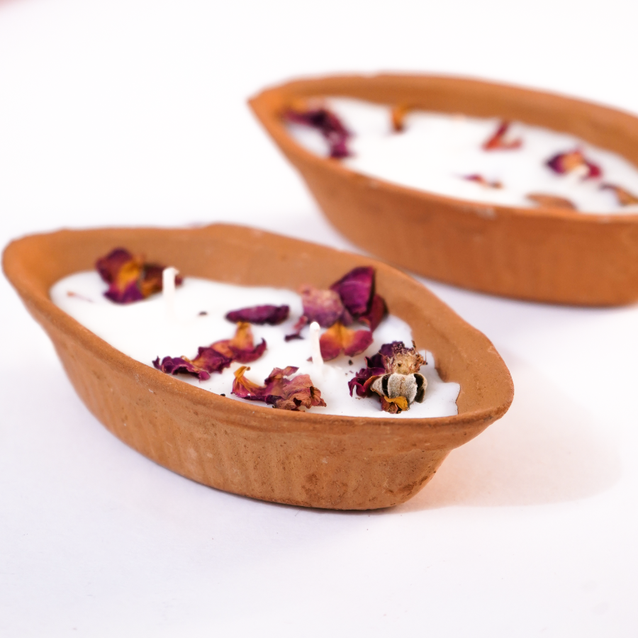 Handcrafted terracotta Boat Shaped Scented Diyas | Set of 2
