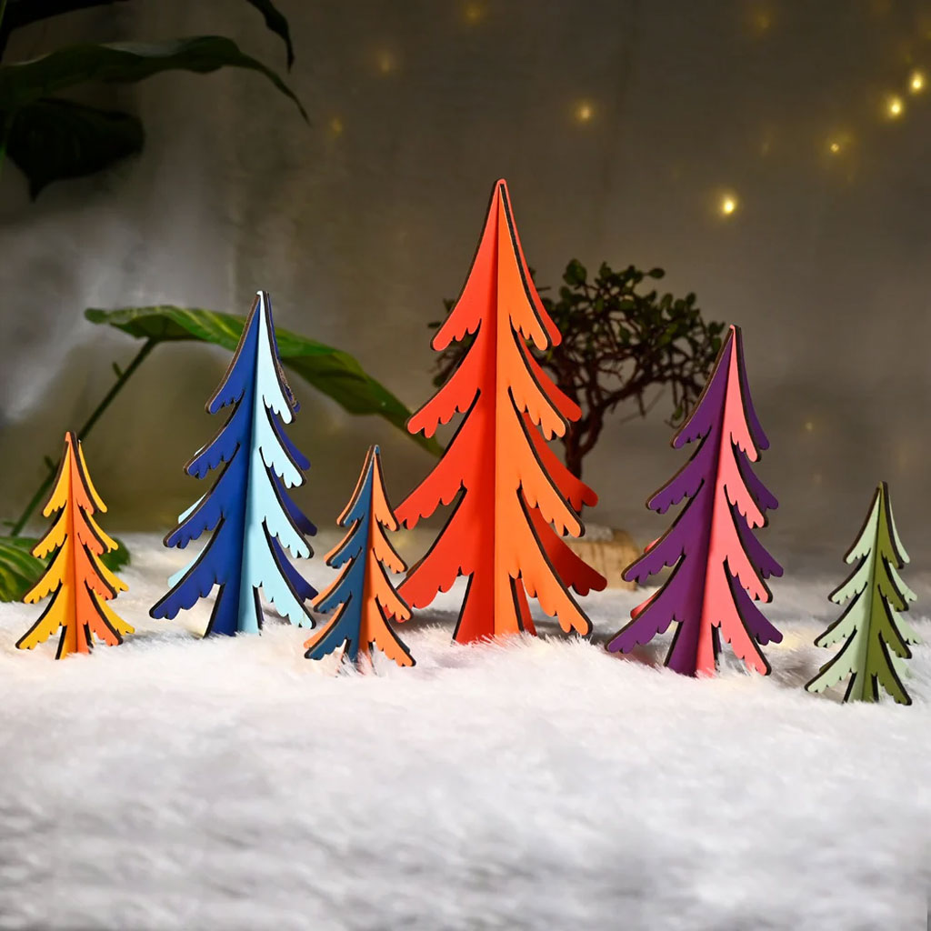 Wooden Multi-Colored Christmas Trees – Set of 6