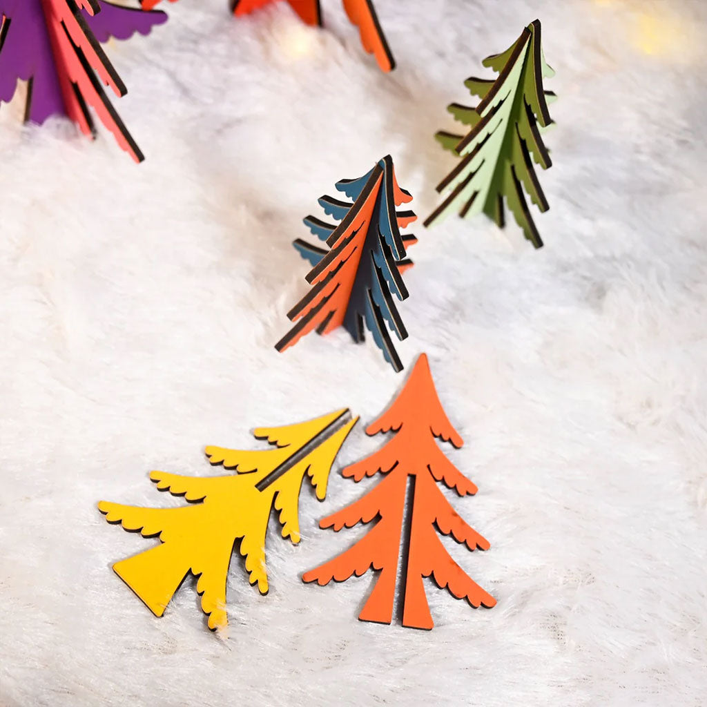 Wooden Multi-Colored Christmas Trees – Set of 6