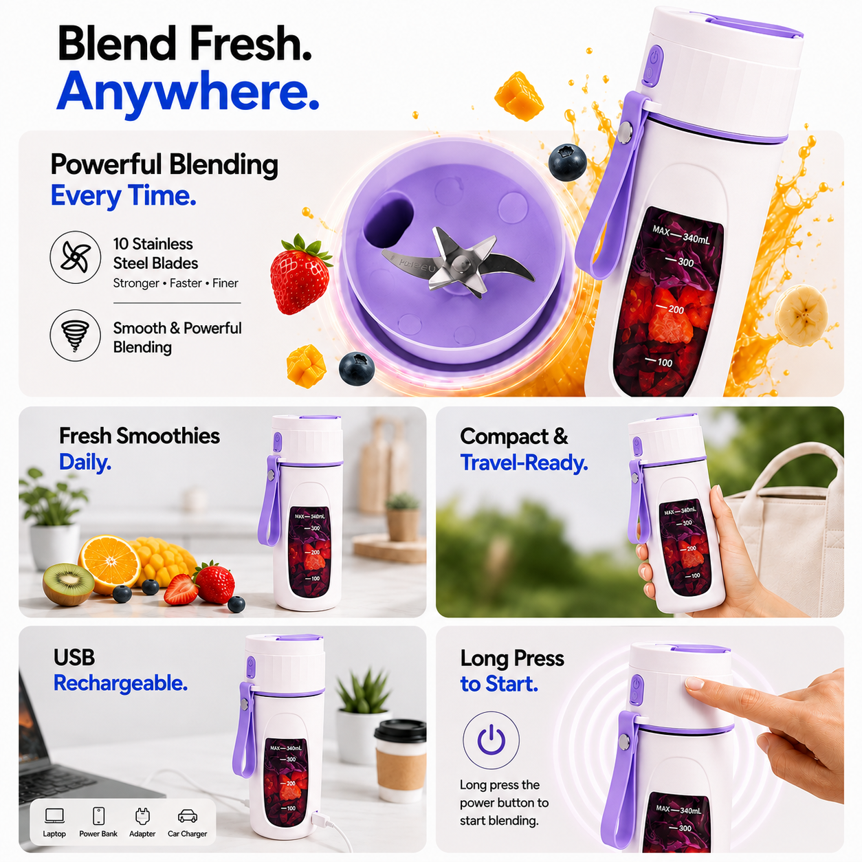 SnapBlend Portable Smoothie Blender- Purple