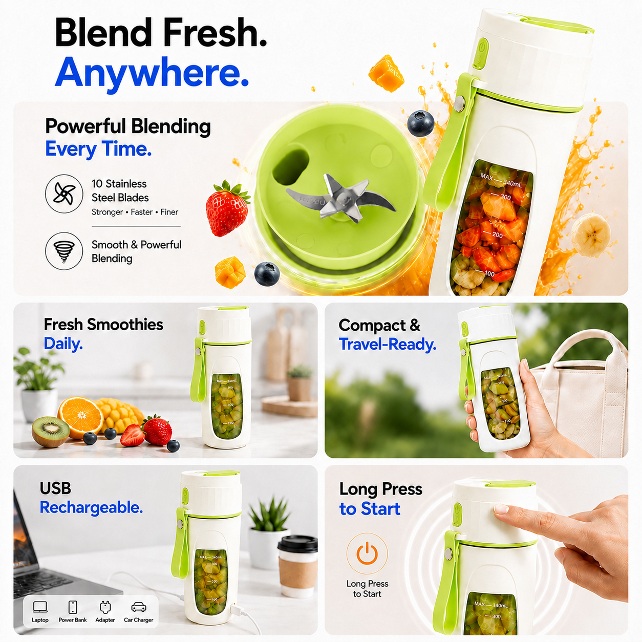 SnapBlend Portable Smoothie Blender- Green