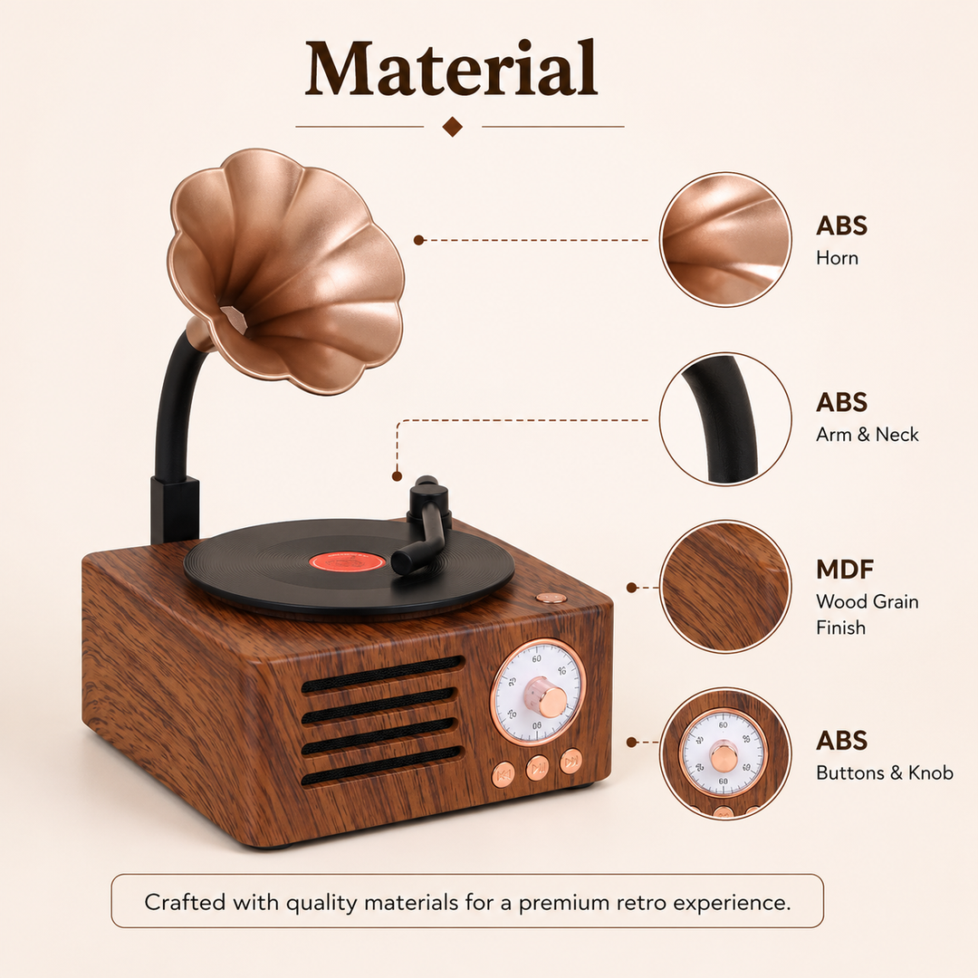 Retro Gramophone Bluetooth Speaker with Rotating Disc