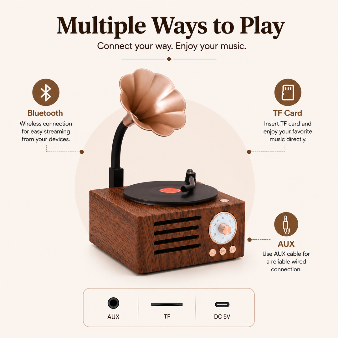 Retro Gramophone Bluetooth Speaker with Rotating Disc