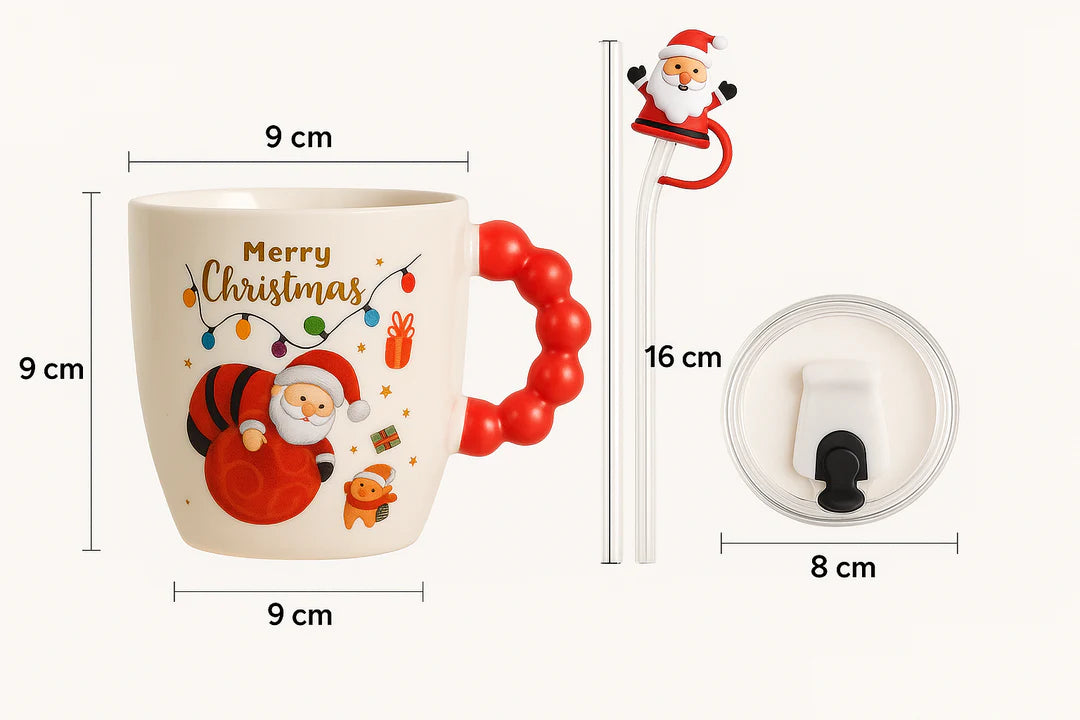 Festive “Merry Christmas” Santa Mug with Straw & Lid Set