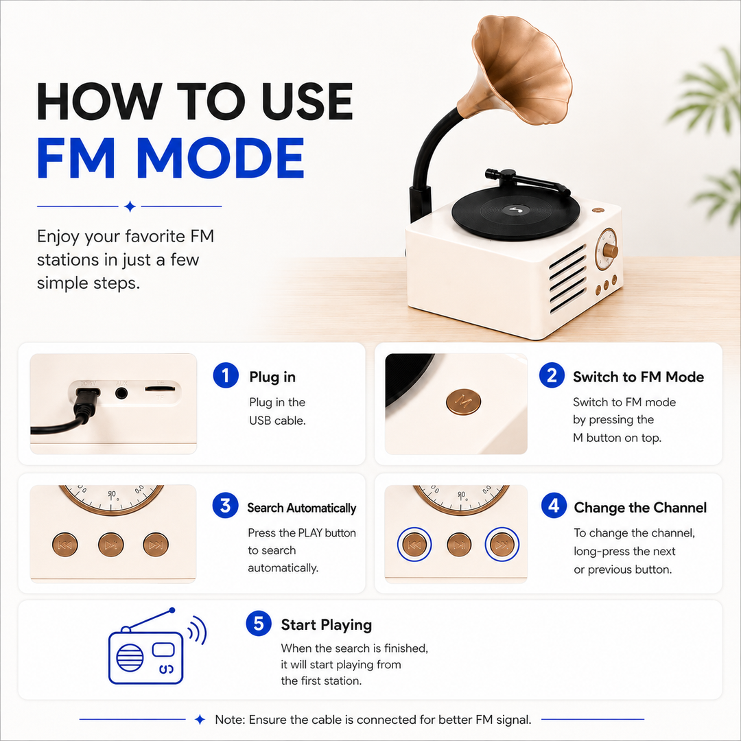 Classic Retro Gramophone Bluetooth Speaker with FM Radio