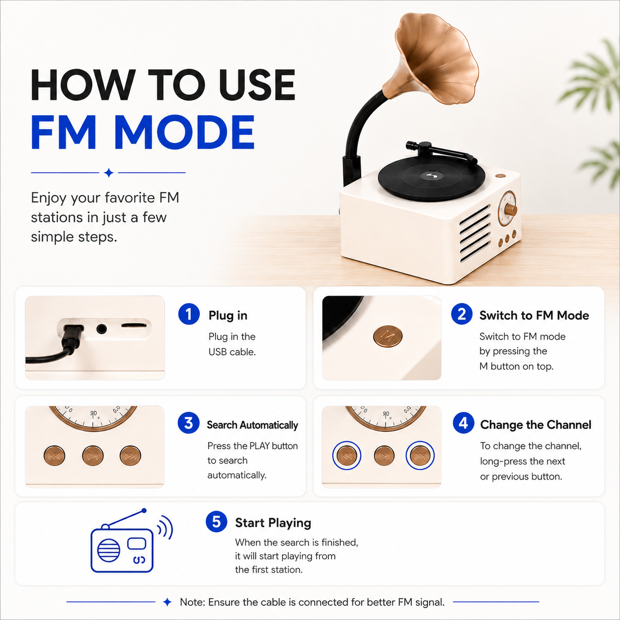Classic Retro Gramophone Bluetooth Speaker with FM Radio