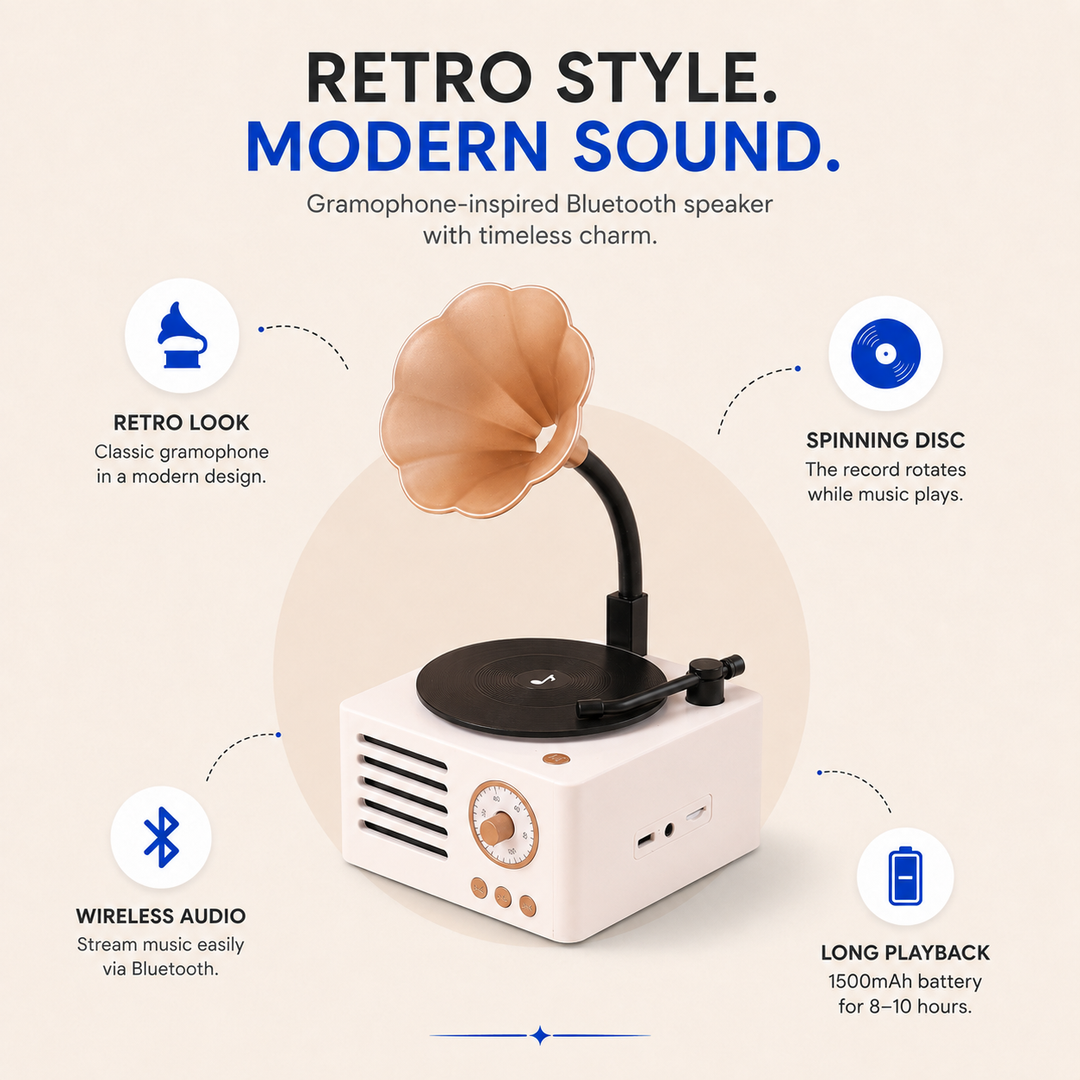 Classic Retro Gramophone Bluetooth Speaker with FM Radio