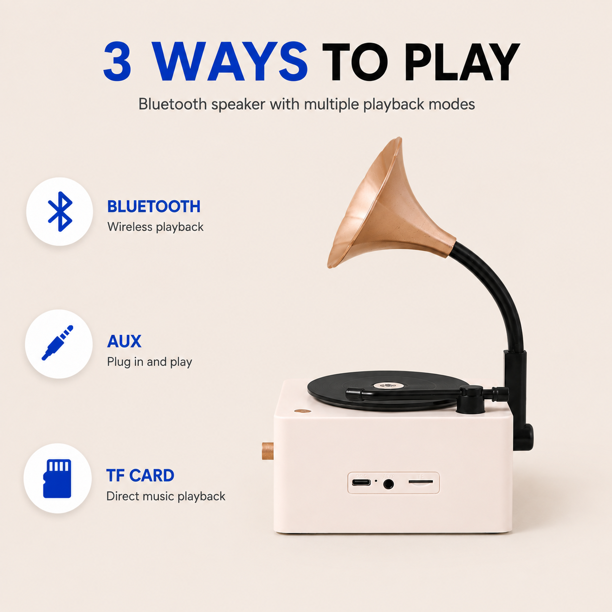 Classic Retro Gramophone Bluetooth Speaker with FM Radio