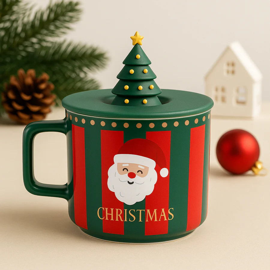 Christmas Ceramic Mug Set with 3D Lid