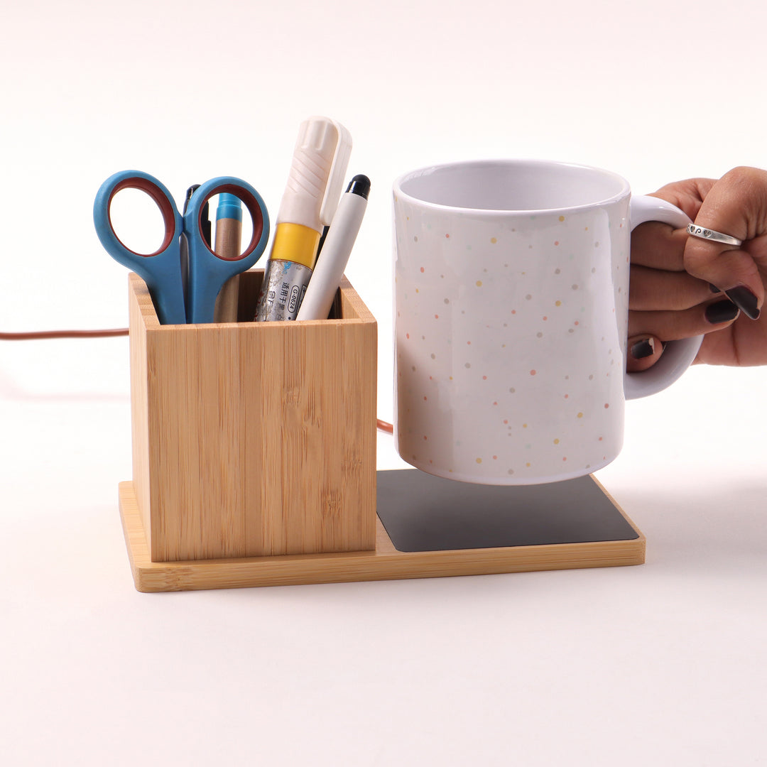 Bamboo Pen Stand & Cup Warmer