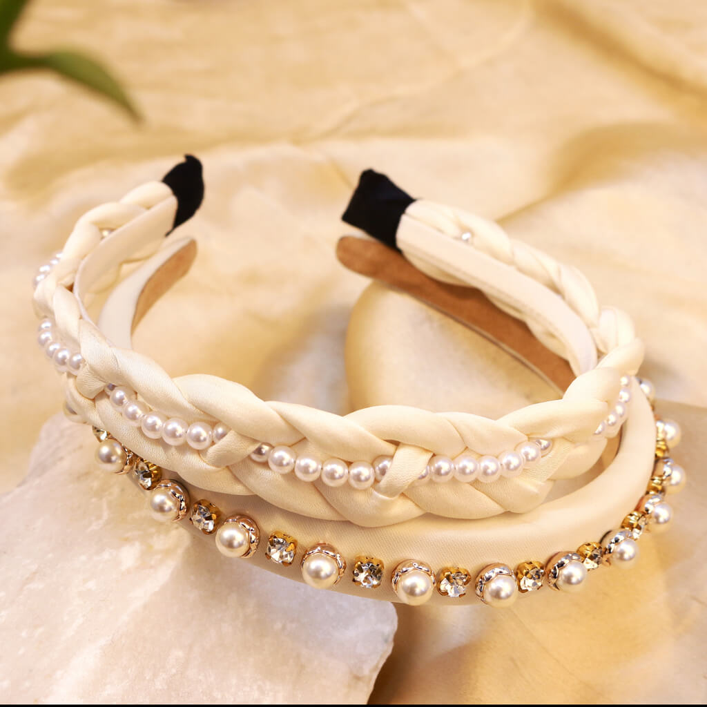 Pearl And Stone Hairband - Set of 2
