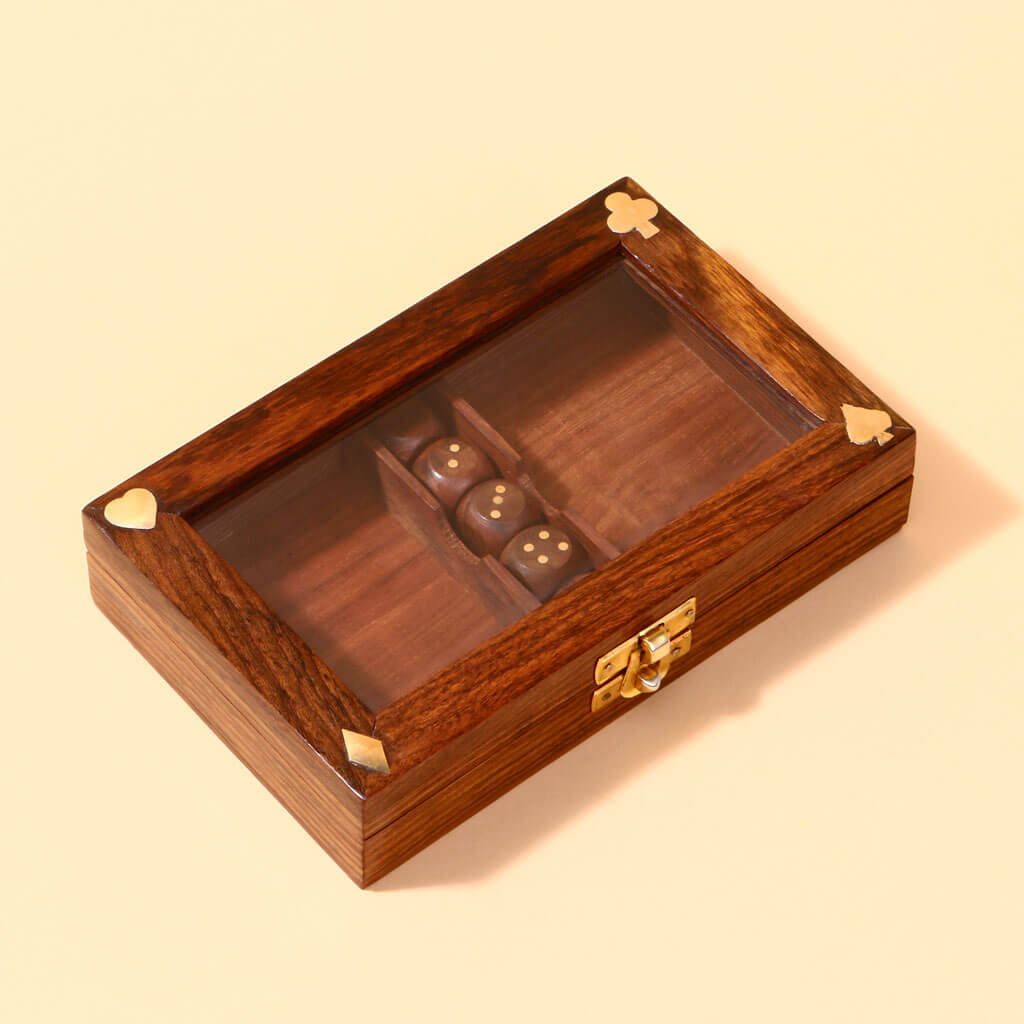 Wooden Box With Dice Set